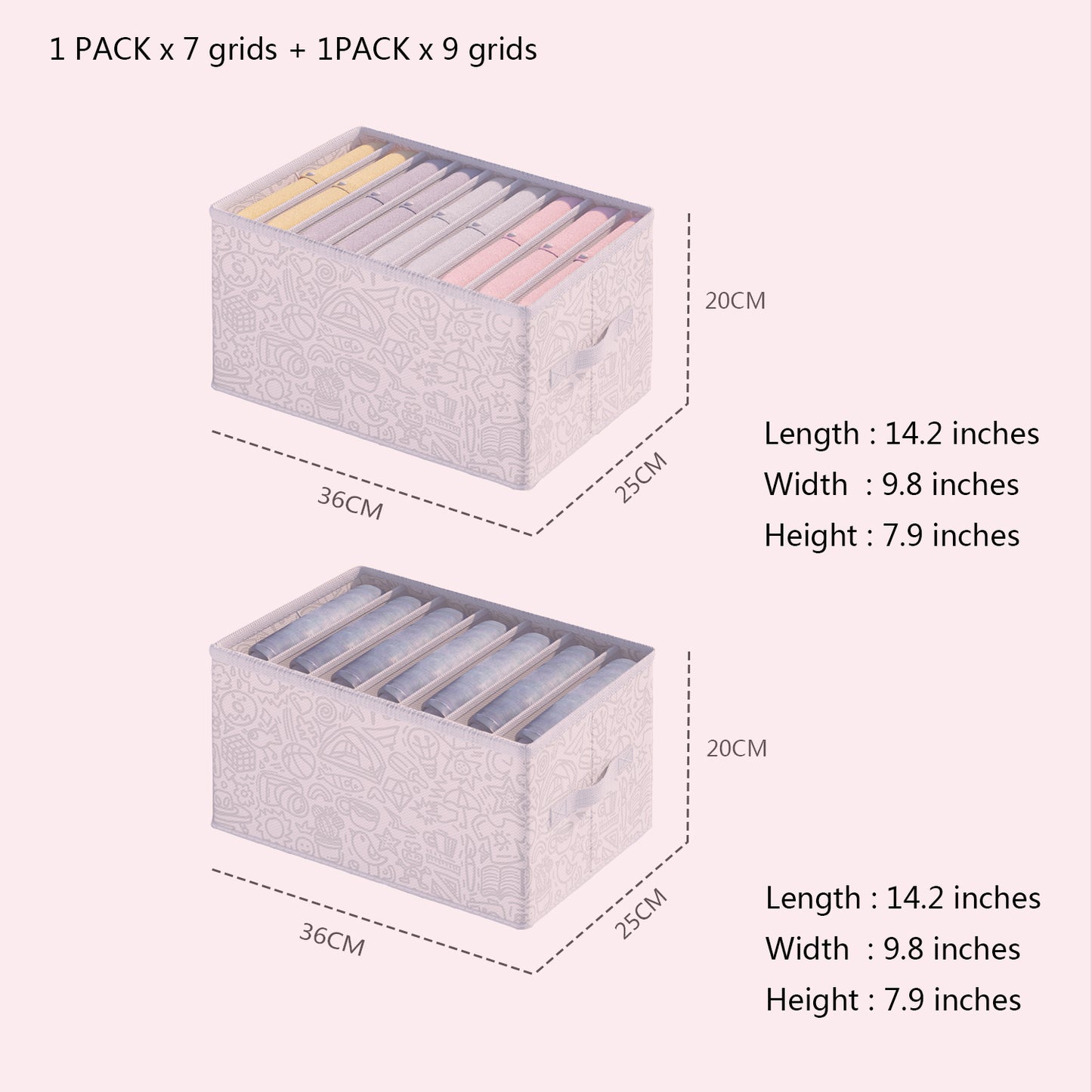 Hanylulu Upgraded Drawer Organizers for Clothing, 2 Pack Closet Organizers for Clothes, Shirt, Tshirt, jeans, Pants, Underwear, Dresses,Towel (White, 1PACK x7 grids+1PACK x9 grids)(BUY ON AMAZON)